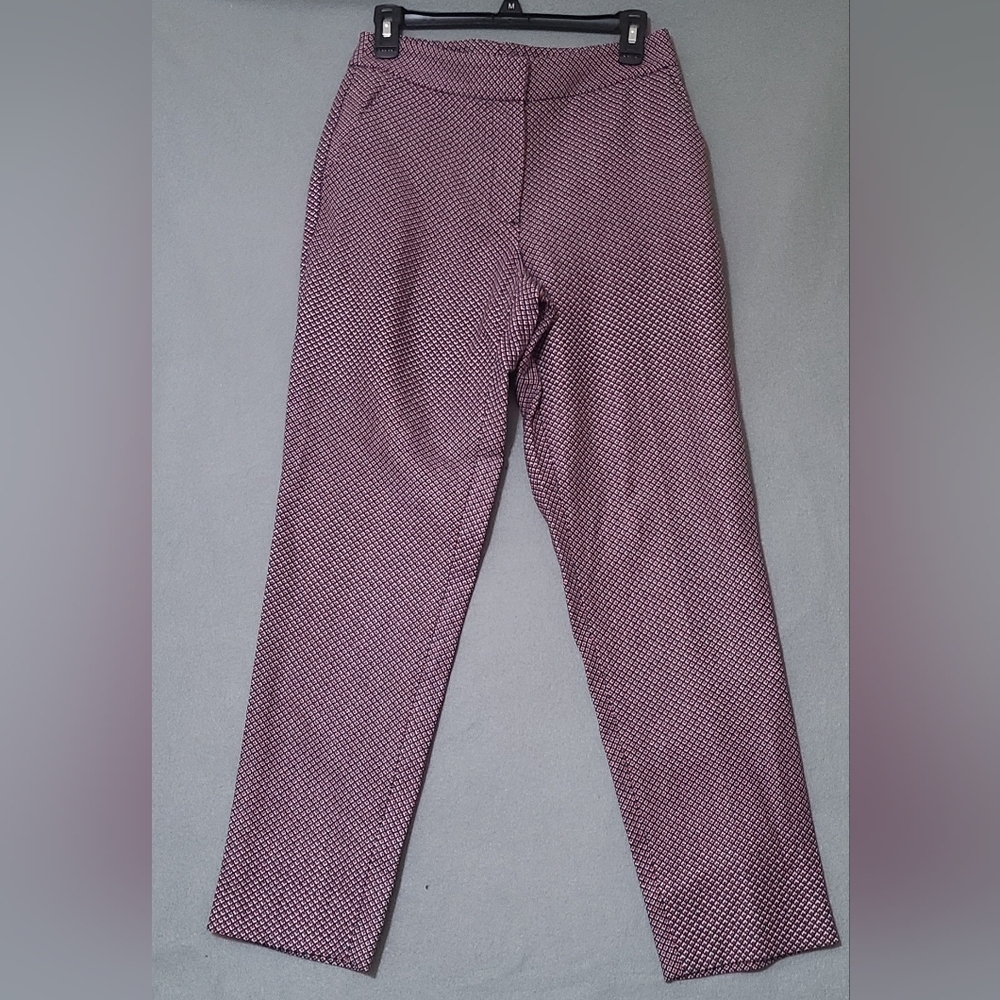 TALBOTS Women's Stylish Midrise Straight Leg REd & Blue Patterned Pants - Size 6